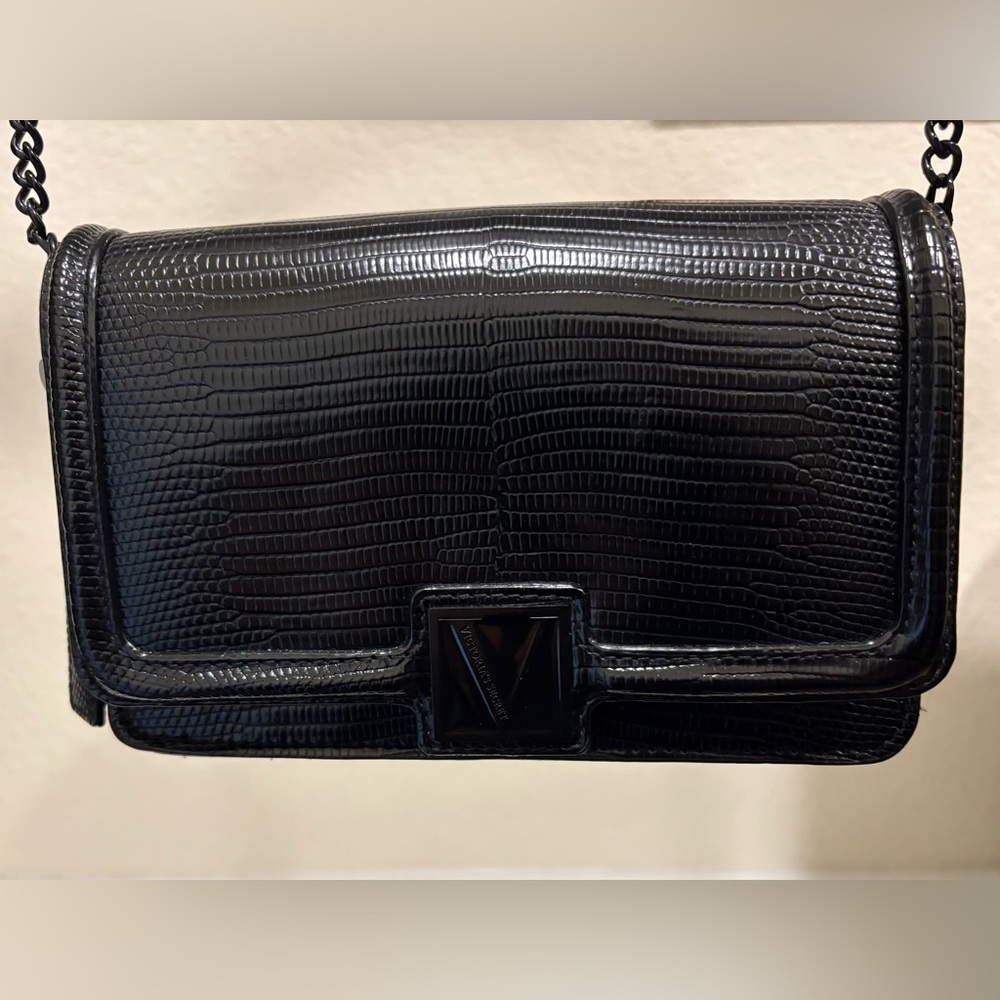 Victoria's Secret Black Croc-Embossed Crossbody Bag